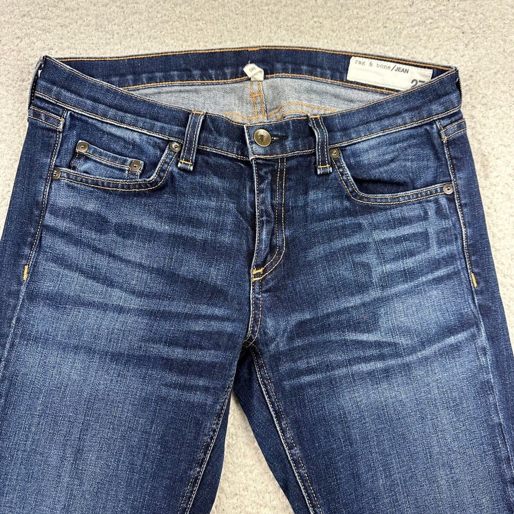 Rag & Bone Dre Jeans Womens‎ 27 Straight Leg Dark Wash Raw Hem Low Rise Blue - Picture 2 of 11